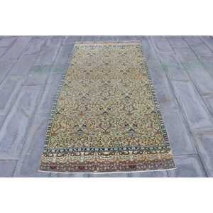 Alfombra Turca, Alfombra Vintage de 3.5x7.3 pies, Alfombra de Lana Azul - Product Image 1