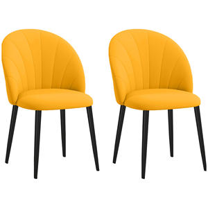 HOMCOM Lot de 2 chaises de salle à manger design nordique en métal et tissu effet velours jaune et noir, 52x54x79 cm - Product Image 1
