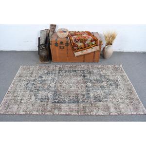 Tapis turc vintage, tapis de 3,7 x 6,6 pieds, tapis persan bleu - Product Image 2