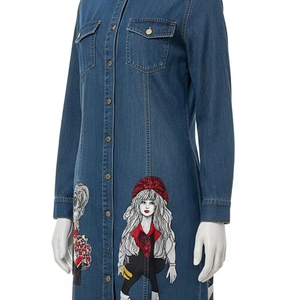 Robe en jean enduite de PU respirante pour femmes avec sérigraphie robe de chemise décontractée légère pour un usage quotidien à la mode - Product Image 5