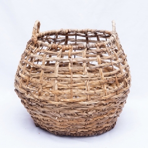 Natural Hand Woven Banana Bark <b>Storage</b> <b>Basket</b> Open Grid Knit <b>Mesh</b> Belly Pot Planter Arch Handle Pure Art Room Setup Decor Craft - Product Image 1