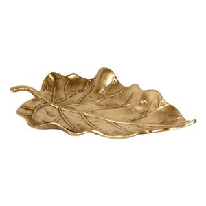 Antique gold leaf shaped trinket dish decorative metal jewelry <b>organizer</b> vanity tray elegant platter for rings coins decor - Product Image 1