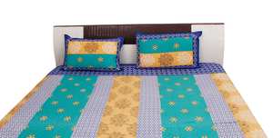 Draps de lit imprimés à fleurs 100% coton Draps de lit imprimés de bonne qualitéJaipuri Print Floral & Leafy Double Bed Sheet - Product Image 3