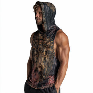 Sweat à capuche sans manches à sublimation pour hommes entraînement Fitness imprimé capuche Singlet Top hommes pull Sublimation sans manches à capuche hauts - Product Image 3