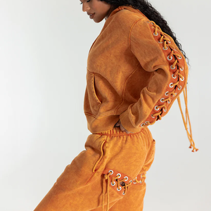 Conjunto de chándal para mujer con lavado ácido, ropa de calle para mujer, sudadera con capucha y pantalones de chándal con bordado desgastado Vintage, conjunto de chándal para mujer - Product Image 6