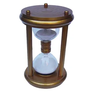Brass Wooden Made Antiqued Hourglass Sand Timer with Logo Printed For Table Decoration Uses by Manufacturer Hourglass with Logo