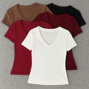 Ropa deportiva de alta calidad Camiseta de algodón ajustada con rayas en las mangas Cuello redondo Transpirable Venta al por mayor Estilo deportivo - Product Image 6