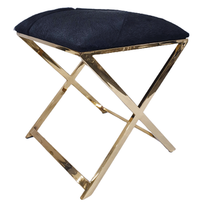 Tabouret croisé de haute qualité en acier inoxydable finition miroir, siège rembourré en cuir, plusieurs couleurs, pour la maison et le bureau, design contemporain - Product Image 5