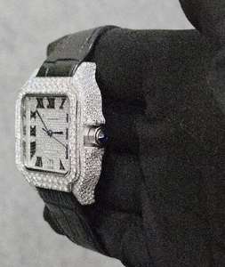 Montre Hip Hop carrée pour homme personnalisée en acier inoxydable avec diamant en moissanite taillé, analogique unique, verre tendance, bracelet en cuir - Product Image 4