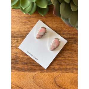 Navajo Handmade Rhodochrosite & Sterling Silver <b>Clip</b>-<b>On</b> <b>Earrings</b> Water Drop Shape Elegant Design - Product Image 4