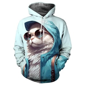 Moda serin kedi 3d baskılı Hoodie komik hayvan grafik tişörtü erkekler sokak Hip-hop tarzı kazak uzun kollu Hoodies