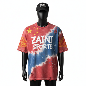 Camiseta 100% algodón para hombre, corte holgado, estampada, camiseta extragrande para hombre, jersey de algodón grueso, teñido anudado, serigrafía, logotipo personalizado, camiseta para hombre - Product Image 1