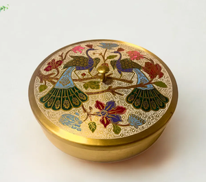 Masala จากทองเหลืองแท้หรูหราในห้องครัวกล่องเครื่องเทศทองเหลืองสลักฝาปิดกล่องเครื่องเทศ - Product Image 1