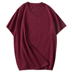 T-shirt uni de haute qualité 100% coton T-shirt uni unisexe col en V vêtements pour hommes grande taille chemises pour hommes Logo personnalisé hommes t-shirts - Product Image 4