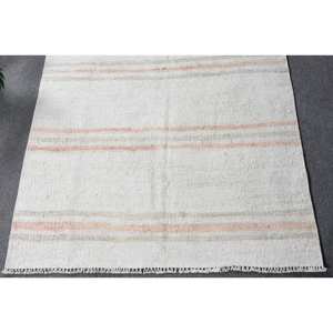 พรมขนสัตว์สีเบจ3.4x5.2ฟุตสีขาวแบบตุรกีการเย็บปะติดปะต่อกันแบบสี่เหลี่ยมผืนผ้าออกแบบลายสำหรับห้องนั่งเล่นหรือห้องนอนสำหรับวัยรุ่น - Product Image 4