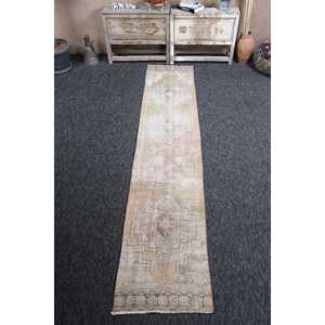 พรมวินเทจขนาดเล็ก, พรมตุรกีขนาด 1.9x9.8 ฟุต, พรมสีน้ำตาล พรมขนสัตว์ - Product Image 1