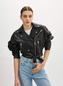 Veste en cuir pour femmes de taille régulière à bas prix, couleur unie, style poches latérales, veste en cuir pour femmes - Product Image 4