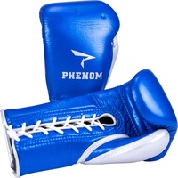 Gants de boxe Phenom, bleu métallisé/argent, à lacets, pour sparring, logo personnalisé OEM, gants de boxe pour arts martiaux, gants de boxe pour adultes
