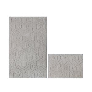 Blakel Beige Modern Geometric Bath Rug <b>Mat</b> <b>Set</b> 2-Piece Recycled Cotton Jacquard Woven 40*60cm+60*100cm Made In Turkey - Product Image 1