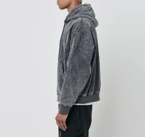 Sudaderas con Capucha y Cremallera de Felpa Francesa Gruesa, Color Negro Lavado a la Piedra - Product Image 4