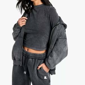 Blank Vintage Acid Wash 2 en 1 Sweat à capuche zippé d'hiver lourd pour femme 100% coton - Product Image 5