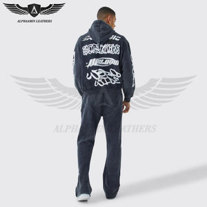 Pantalon baggy de marque personnalisée style évasé avec pull à capuche survêtement en coton écologique avec sérigraphie - Product Image 2