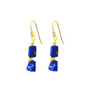 Boucles d'oreilles pendantes pour femmes, 2 pouces, lapis-lazuli et plaqué or, design géométrique - Product Image 1