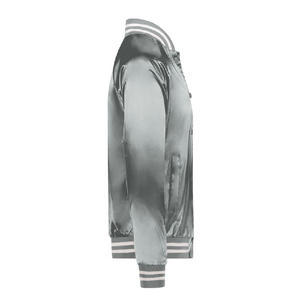 Blouson aviateur en satin personnalisé avec col montant brodé sur mesure veste en satin uni style baseball Letterman vente en gros - Product Image 3