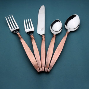Handmade Stainless Mirrored Steel <b>Flatware</b> Set Durable Rust-Resistant Cutlery for Dining & Special Occasion Copper Finish Handle - Product Image 1