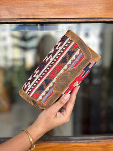 Nouveau véritable crunch fait à la main aztèque mince pochette en cuir fait à la main luxe mignon tapis coloré petite enveloppe Style pochette // portefeuille - Product Image 2