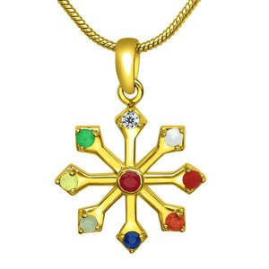 Pendentif Navaratna original Arihant, plaqué or 100% naturel, 9 pierres, forme de flocon de neige, style tendance, cadeau hindou, fabriqué en alliage de zinc - Product Image 1