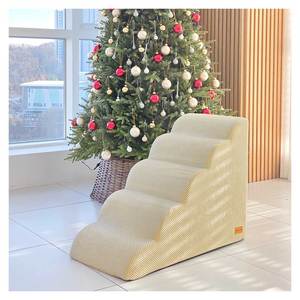 Escalera para Mascotas [AllmioPet] de Tela Beige Nube, 5 Escalones AMP 5 BE, Diseñada para Perros y Gatos, Fácil de Subir en Interiores y Protección de Articulaciones - Product Image 4