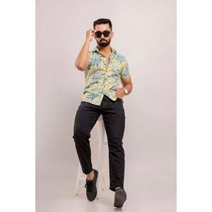 Chemise décontractée pour homme en coton imprimé floral vert marine, manches courtes, col mandarin, tissu popeline respirant, tailles 2XL 3XL, style occidental ODM - Product Image 6