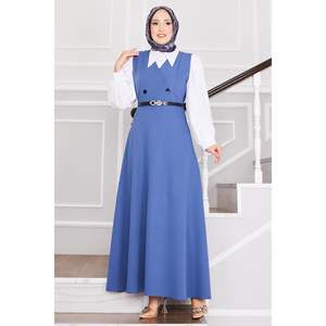 Hijab ceinturé à boutons indigo longue longueur - Product Image 2