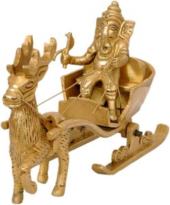 Modern Design Brass <b>Statue</b> of Ganesha Riding Reindeer Santa Great Wedding Gift Showpiece for Christmas - Product Image 5