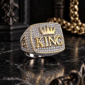 Bague Couronne KING en Moissanite VVS de Haute Qualité, Sertie Pavé, en Argent 925 Bicolore, Coupe Ronde, Style Hip Hop, Bague Chevalière, Bijoux Fins pour Hommes - Product Image 1