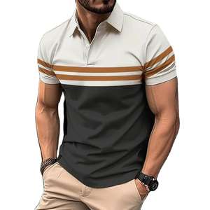 Camisa POLO para hombre, solapa, botones, estampado de retazos, ropa deportiva informal de manga corta para hombre - Product Image 4