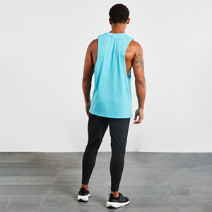 Débardeur de sport pour homme 100 % coton, anti-transpiration, à manches tombantes, pour la course active, avec logo frontal - Product Image 6