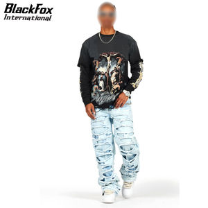 เสื้อยืดกราฟิกแขนยาวสองชั้นสีดำปรับแต่งได้ผ้าสัมผัสนุ่มขนาดใหญ่ใหม่ล่าสุด - Product Image 3