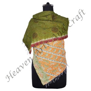 SC1033 Vintage Kantha travail coton fait à la main écharpe Design à la mode filles partout cousu à la main Style uni longue longueur - Product Image 6
