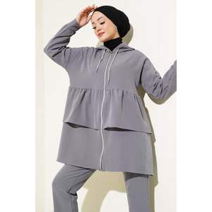 Costume gris à double boutonnage avec volants et fermeture éclair, tailles M-2XL TR - Product Image 2