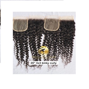 Extension de cheveux humains 100% naturels, vierges, en vison cambodgien et cheveux indiens Temple, 20 pouces, bouclés crépus, avec closure en dentelle transparente 4x4, pour la vente en gros à l'exportation - Product Image 1