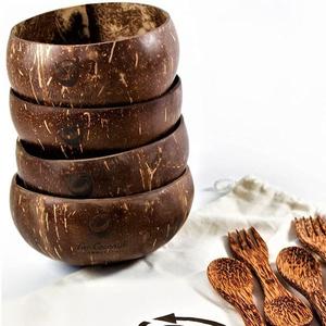 Bol en noix de coco naturel, design sculpté artisanal, écologique, durable, bol de service jetable pour le camping, vente en gros, exportation Inde - Product Image 2