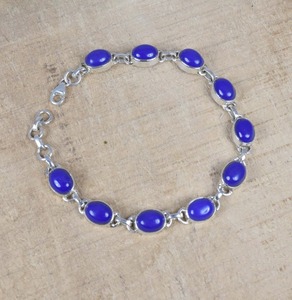 Bracelet fait main de forme ovale bijoux pierre précieuse Lapis Lazuli naturelle en argent Sterling 925 massif avec bijoux estampillés en argent 925 - Product Image 2