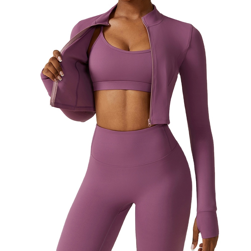 Premium Women's 3-Piece Yoga Set High Waist Leggings Sports Bra Quick-Dry Breathable Eco-Friendly Stretch Fabric Front Design