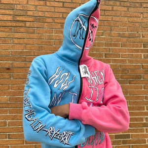 Haute qualité personnalisé poids lourd 500GSM grande taille hommes sweats à capuche zippés bloc de couleur personnaliser bouffée impression hommes automne vêtements - Product Image 5