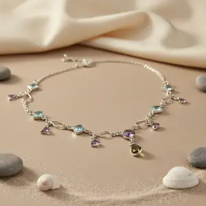 Collar de Cristal Colorido para Mujer, Joyería de Plata 925 con Piedras Preciosas - Product Image 1