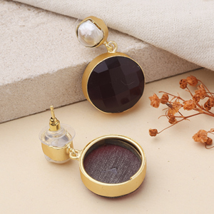 Boucles d'oreilles en pierre naturelle marron, perles, laiton plaqué or, bijoux faits à la main, boucles d'oreilles pendantes élégantes, accessoires de mode pour femmes - Product Image 2