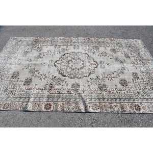 พรมวินเทจตุรกี ขนาด 5.5x9.2 ฟุต สีเบจ ลายดอกไม้ขนาดใหญ่ ทำจากขนสัตว์ - Product Image 3