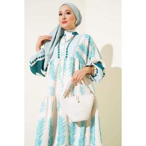 民族图案格子连衣裙祖母绿 - Product Image 4